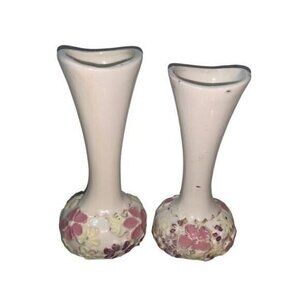 Arnels Vintage Floral Bud Cream Colored Cottage Romance Vase Set of 2